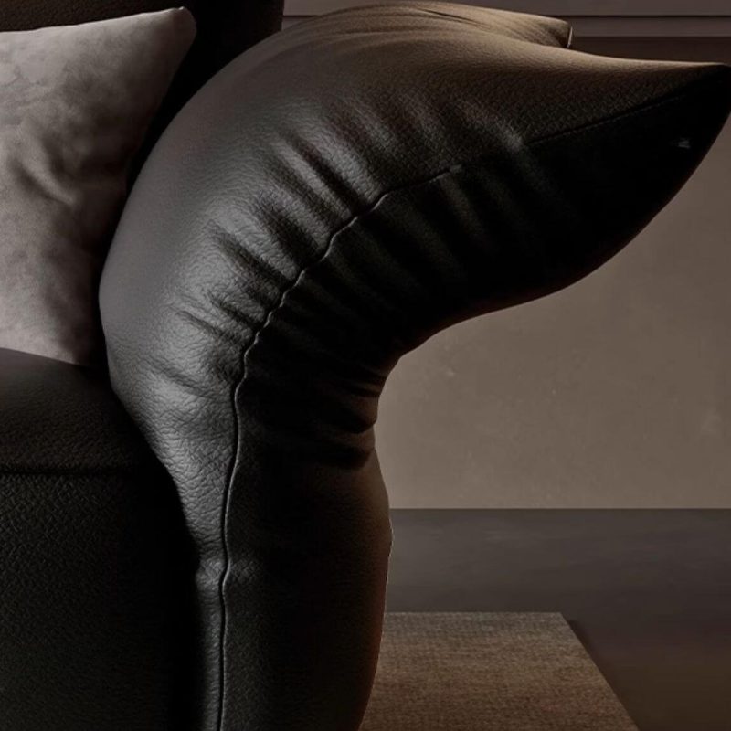 "Black Leather 2-Seater Straight Sofa with Horizontal Orientation, 83"L x 37"W x 39"H"