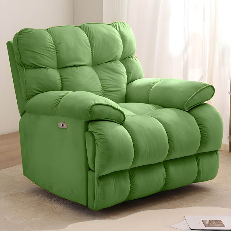 "Scandinavian Upholstery Chair Velvet Standard Recliner with Independent Foot - Green Swivel Power - Push Button"