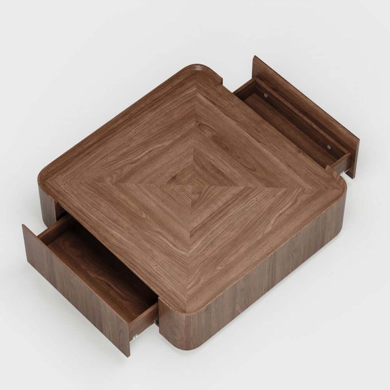 "35" Square Walnut Mid Century Coffee Table with Storage"