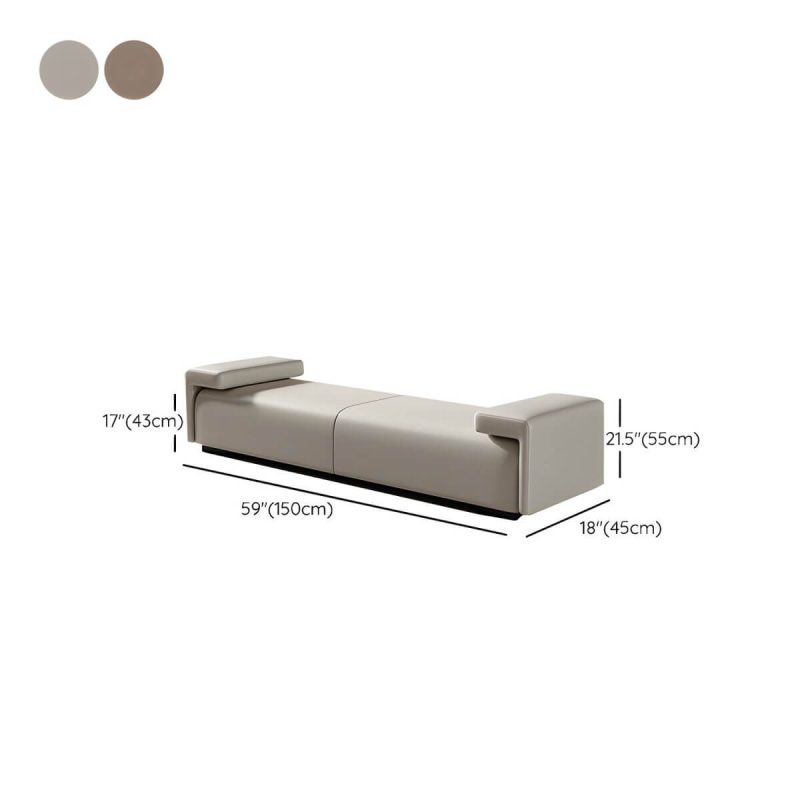 "Dimension of Modern Solid Color Leather Upholstered Bedroom Bench with Arms - 59.1"L x 17.7"W x 21.7"H Coffee Backless"