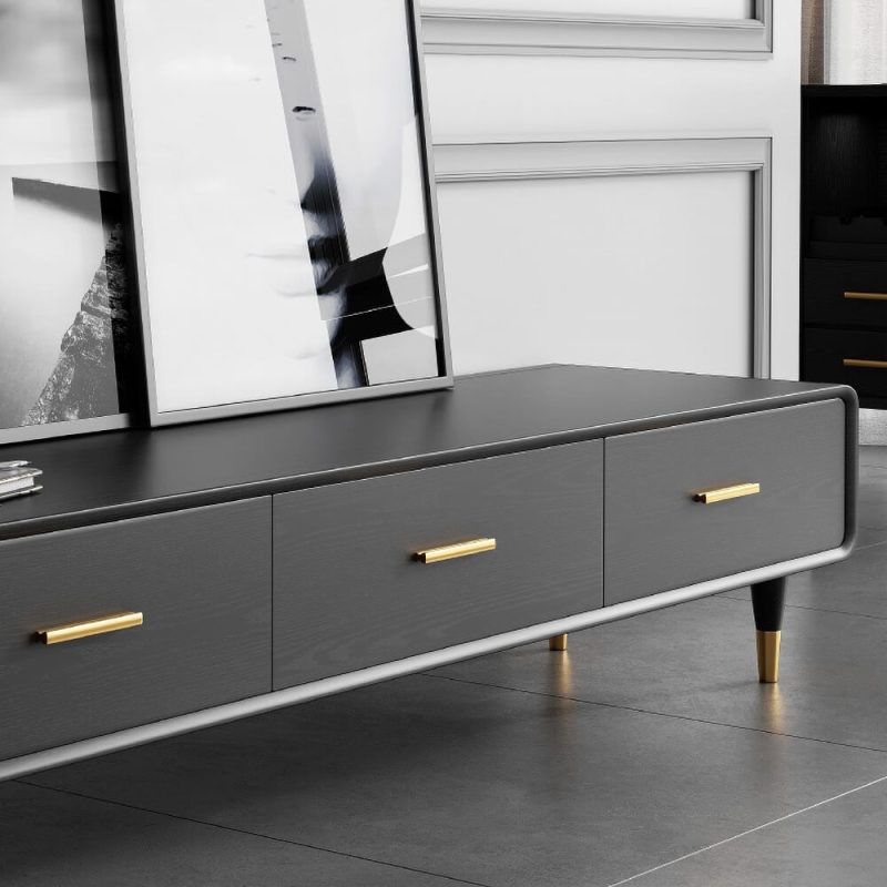 "Modern 63 Inch Black TV Stand Rectangle Media Stand Wood TV Console with 3 Drawers"