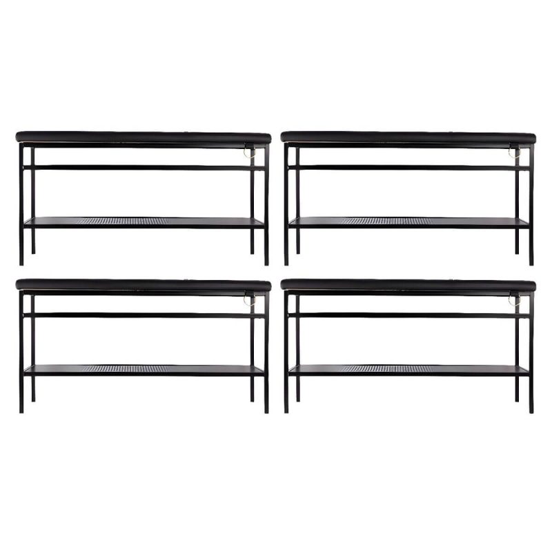 "Modern Faux Leather Rectangle Ottoman with Storage - Versatile and Stylish Furniture Piece for Home - Black-Black 4 Piece Set"
