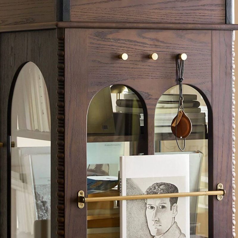 "Unattached Rectangular Decorative Cabinet with 4 Interior Shelves, 2 Cabinets, Matte Black, Glazed Door, Cabinet Knobs, 24"L x 24"W x 66"H"
