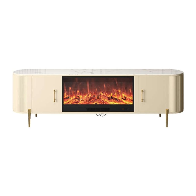 "87" Sintered Stone Top Electric Fireplace TV Stand with Remote Control and Storage"