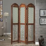 "Victorian 3 Panels Translucent Double Sided Print Lumber Fold Away Room Divider Wall for Indoor Use, Wood Color, 18"L x 75"H"