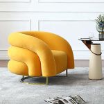 "Creative & Modern Yellow Solid Wood & Velvet Accent Chair with Metal Base"