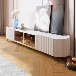 "Palley Modern Oval TV Stand with Storage & Glass Doors in White for TV Up to 85 Inch"
