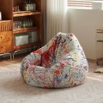 "Abstract Beanbag Shape Chair with Multiple Colors Flannel Upholstery, Armrest, Easy To Carry, and Moveable, Black, 47"L x 47"W x 47"H"