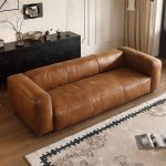 "Sepia Genuine Leather Loveseat, Water Resistant, Simplistic Style, Solid Color, Seats 2, 79"L x 39"W x 27"H"