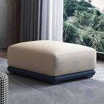 "Genuine Leather Foot Stool in Solid Wood Contemporary Style Indoor - 2 Piece Set Beige/Brown 35"L x 28"W x 16"H"
