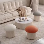 "Upholstered Swivel Vanity Stool with Storage, Metal Frame, and Tall Height - Cream"