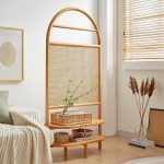 "Contemporary Standalone Translucent Rattan 1 Panel Temporary Wall Panels with Shelf, Single Panel, Natural, 30"L x 61"H"