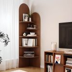 "Corner Hydrophobic Scratch-immune Decorative Cabinet with 5 Exterior Shelves and Rubberwood Countertop in Brown, Stain Resistant, 16"L x 16"W x 71"H"