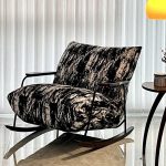 "Light Gray Simple Upholstered Porch Rocker, Scratch-tolerant with Padded Recessed Arm"
