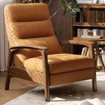 "Modern Simple Style Solid Color Wood Frame Sepia Ergonomic Recliner Chair with Standard (No Motion) Base, Locking Back Angle and Independent Foot Movement"