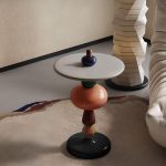 "Antique Beige Wood Circular Chairside Table with Pedestal Base, 18"L x 18"W x 27"H"