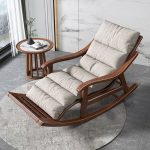 "Grey Contemporary Natural Wood Rocking Armchair with Recessed Arm, Padded Seat, and Separable Pillowcase"