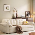 "Biscuit Back Sleeper Sofa with Locker Storage, Full Size, Pillow Top Arm, Stain Resistant, Button-tufted, with Pillow, Sponge, 50"L x 32"W x 34"H"