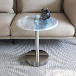 "Art Deco Chalk Spar Rounded Chairside Table with Pedestal Base"