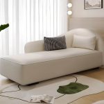 "Cushioned Chaise Lounge Chair with Right-hand Arm and Nook, 71"L x 31.5"W x 28"H, Cream"