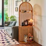 "Tropical Indoor Translucent Single Panel Room Screen with Shelf and 1 Cane Panel, Cherry, Hook Included"