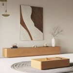 "Natural Engineered Wood TV Console Modern Cable Management Media Console - 87"L x 16"W x 14"H"