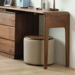 "Upholstered Brown Vanity Stool with Wood Frame and Backless Design - Brown 1 Piece"