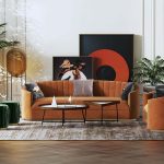 "70.9" Modern Velvet Couch Curved Sofa in Orange with Stainless Steel Base"