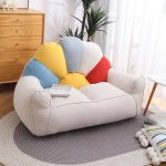 "Eco-Friendly Multicolor Cotton Patchwork Bag Couch, Blue-Yellow-White, 53"L x 28"W x 35"H"