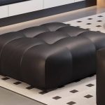 "Minimalist Solid Color Square Standard Ottoman in Midnight Black with Lumber Frame and Button-tufted Detail, 35.5"L x 35.5"W x 16"H"