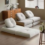 "White Cloud Modular Sectional Convertible 3-Seater Sofa Velvet Upholstered with Pillows"