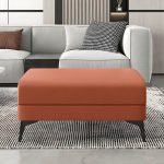 "Modern Faux Leather Rectangle Footstool with Wood Frame for Stylish Comfort - Orange 2 Piece Set"