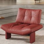 "Contemporary Crimson Accent Chair with Fixed Back, Solid Color Pattern, Red, Full Grain Cow Leather"