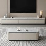 "Casual White Stone TV Stand with 5 Drawers, 118"L x 16"W x 17"H"