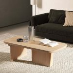 "47.2" Pine Wood Coffee Table Rectangle-shaped in Natural with Abstract Base"