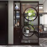 "Walnut Wood Simplistic Transparent Shelf-Included Temporary Wall Panels, Single Panel, Self-supporting, 4 Shelves, Nut-Brown"