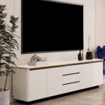 "Trendy Lumber TV Stand with 4 Cabinets, 3 Drawers in Chalk, 87"L x 16"W x 24"H"