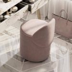 "Contemporary Pink Armless Swivel Vanity Stool with Upholstered Seat and Backrest - Flannel"