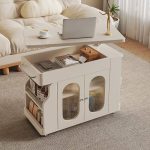 "Drink Table with Door, Magazine Rack, Flexible Height, Rotating Feature, and Portable Wheels, Black"