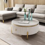 "Yelly Modern Round Coffee Table with Storage Sintered Stone Accent Table Stainless Steel"
