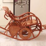 "Ergonomic Cane Rocking Chair with Massage Feature, Rear Back, and Stationary Design, Cherry Wood"