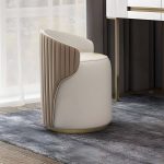 "Contemporary Round Vanity Stool with Faux Leather Upholstered for Bedroom - 2 Piece Set Apricot Swivel"
