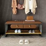 "Glam Faux Leather Rectangle Ottoman with Storage - Black Legs - 47"L x 16"W x 18"H Orange"
