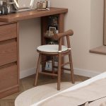 "Minimalist Chalk Solid Color Vanity Stool with Upholstered Seat, Legs, and Back, Natural"