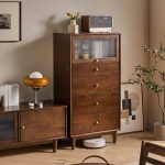 "Natural Wood 4 Drawers Wood Color Detached Accent Cabinet, Cherry Wood"