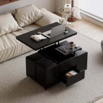 "39" Lift-Top Foldable Coffee Table with 4 Stools & Storage"