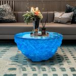 "Olive Green Free Form Bowl-Shaped Board Game Coffee Table, Green, 35"L x 35"W x 18"H"