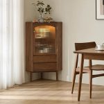 "Unattached Nook Decorative Cabinet with Solid Oak, Adjustable Shelf, 1 Cabinet, Drawer, Glazed Door, Oak"