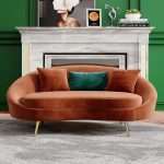 "Modern 63" Bronze Velvet Curved Sofa Toss Pillow Included"