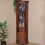 "Victorian Utility Storage Cabinet with Ring Pull, Glass-panel Door, Drawer, Nook Shape, Espresso Top, and Hutch, Nut-Brown, 20"L x 20"W x 74"H"